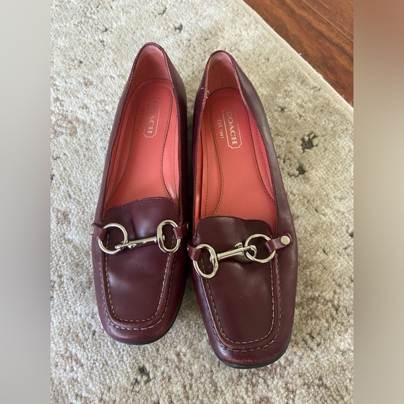Coach Burgundy Leather Loafers with Silver Accents - Picture 3 of 11